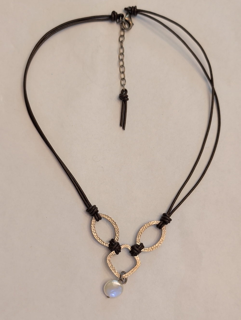 Silpada Brown Cord Sterling Silver Necklace with Pearl Drop